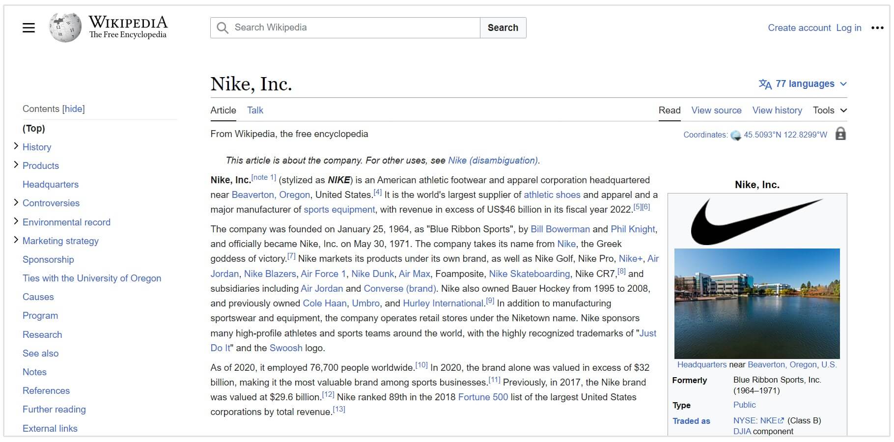page wikipedia de nike